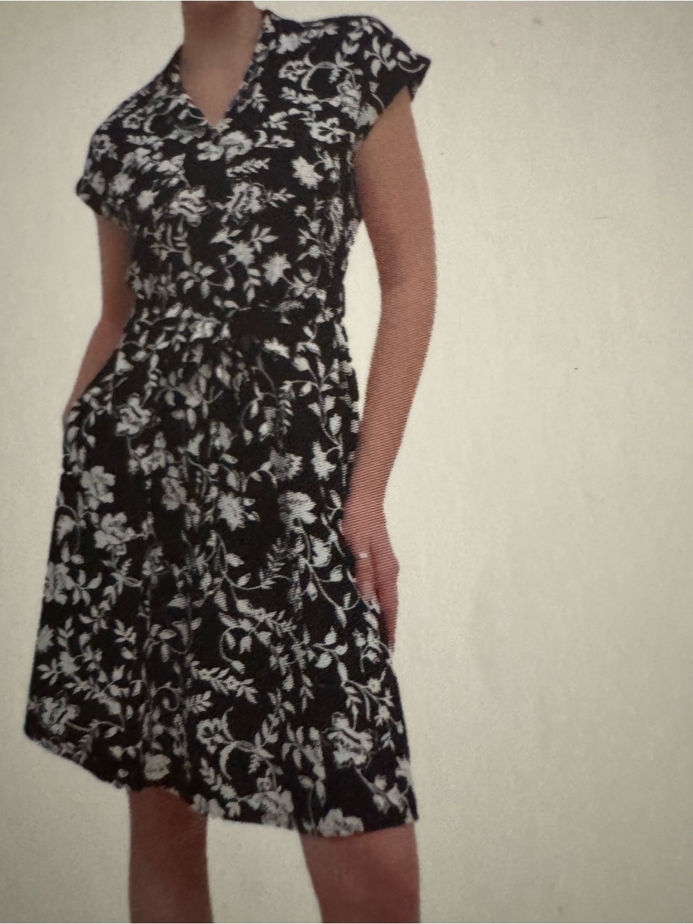 Lucky Brand Black and White Floral Short Sleeve Dress